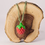 Raspberry Necklace Fruit Cute Pink/Red Green Accessories Handmade Wire Fimo Food
