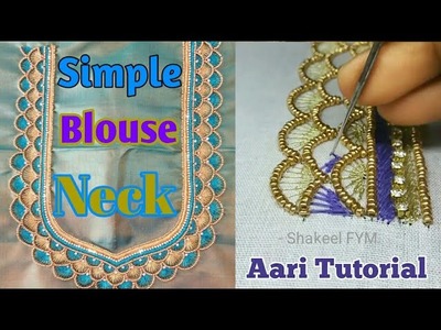 Simple blouse neck design tutorial | aari work blouse neck | hand embroidery