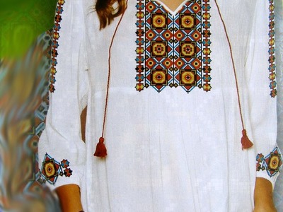 Cross stitch Ukrainian Embroidery Geometric Pattern Women Shirt Vyshyvanka SV 2