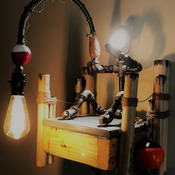 Handcrafted Metal Pipe Fisherman Light on Wall Hanging Dock - Made with Black Iron Pipe and Wood. Each Piece Completely One-of-a-Kind!