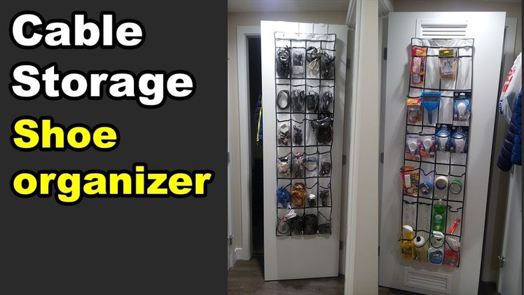 Hanging shoe organizer hack for cable management storage