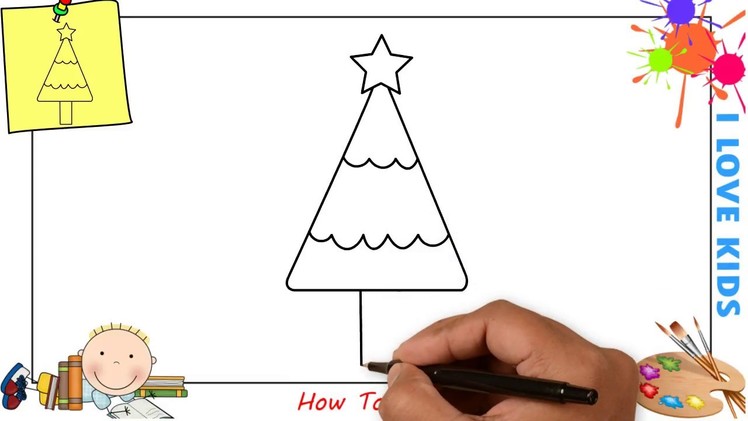 How to draw a christmas tree EASY step by step for kids, beginners, children 2