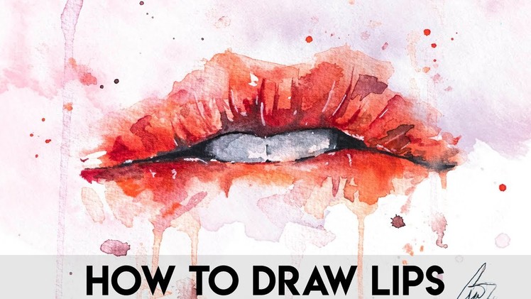 HOW TO DRAW LIPS FOR BEGGINERS. EASY WATERCOLORS LIPS