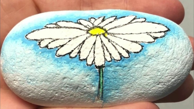 How to paint a watercolor effect on a rock with a daisy tutorial
