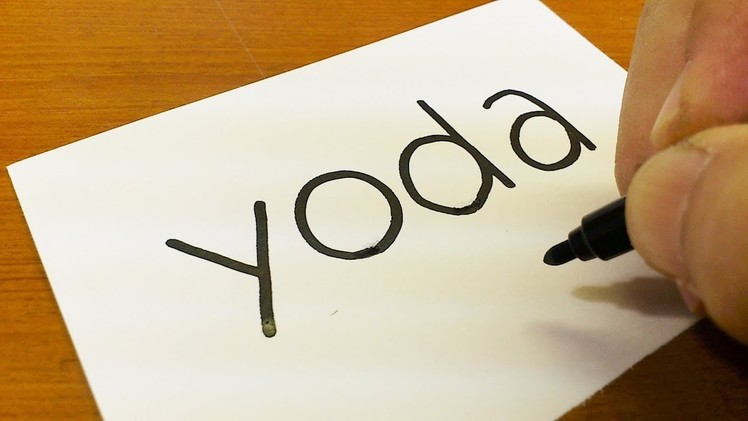 How to turn words YODA（Star Wars）into a Cartoon for kids -  How to draw doodle art on paper