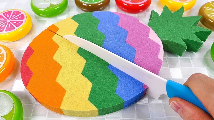 Learn Colors Kinetic Sand Cutting Rainbow Pineapple Cake Mad Mattr DIY for Kids