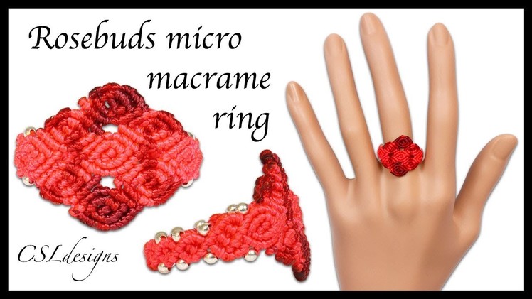 Rosebuds micro macrame ring ⎮ Valentine's Day