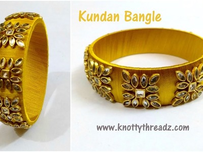 Silk Thread Jewelry | Elegant Gold Kundan Bangle | Kundan Kada | Bridal Bangle |www.knottyhreadz.com