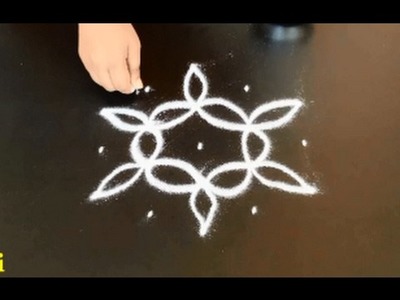 Simple rangoli designs. easy kolam designs with dots. 5 to 3 Middle dots muggulu