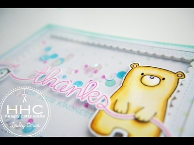 Thank You Kind Bear -Shaker Card ft. Lawn Fawn Big Scripty Words & Mama Elephant Page Huggers