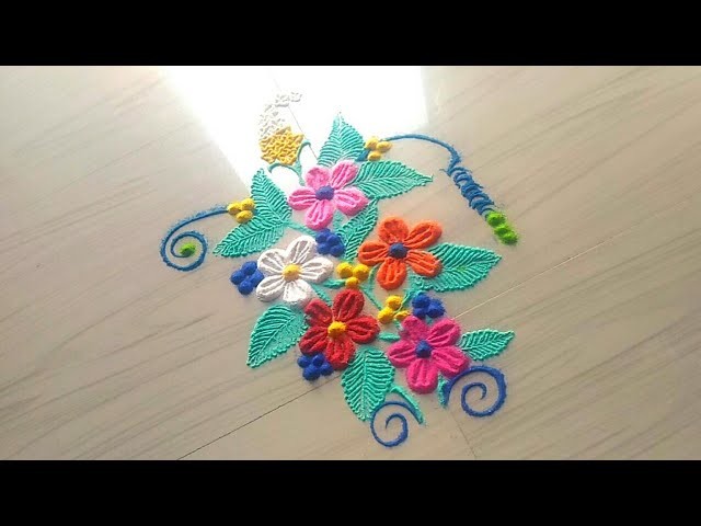 5 min Unique creative awesome color beautiful flower rangoli design in simple method by Jyoti Rathod