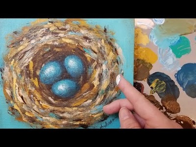 Bird Nest Fingerpainting LIVE Acrylic Painting Tutorial