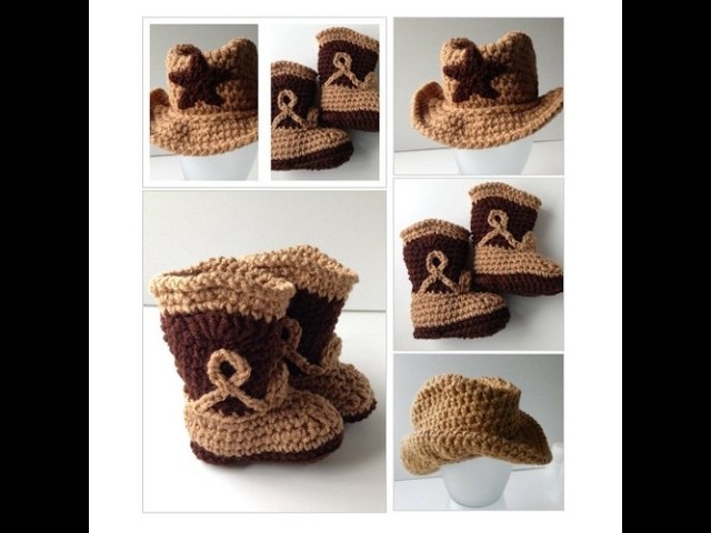 Cowboy Baby Hat and Booties - Set - Brown Cowboy Hat and