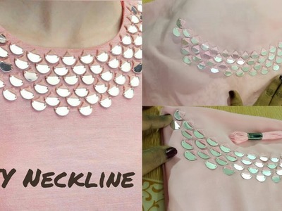 Easy mirror work design on blouse.kurti.chudidhar neckline | hand embroidery