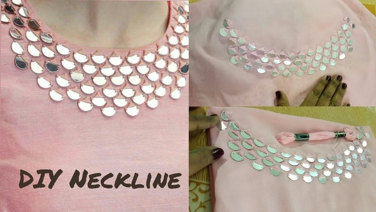 Easy mirror work design on blouse.kurti.chudidhar neckline | hand embroidery