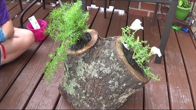 Flower planter from a log