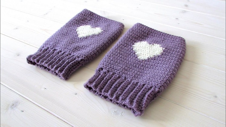 How to crochet women's heart wrist warmers. fingerless gloves