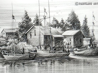 How to Draw Old Sailboat Yard Landscape with Pencil For Beginners | Step by Step