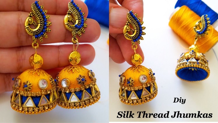 How to make beautiful silk thread jhumkas||Making Silk Thread Jhumkas With Kundans