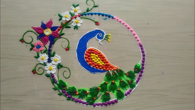 How to make easy and simple.unique peacock rangoli designs by Jyoti Rathod