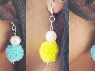 How to make pom pom earrings. pom pom dangle earring.earrings making.jewellery making