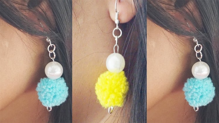 How to make pom pom earrings. pom pom dangle earring.earrings making.jewellery making