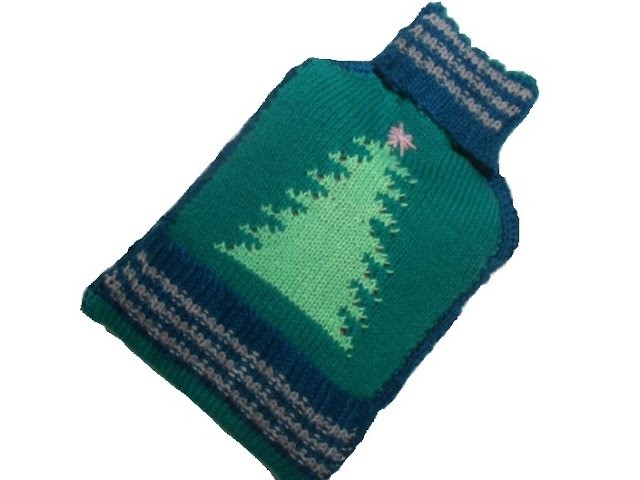 Knit cover for hot water bottle Christmas tree knitting easy