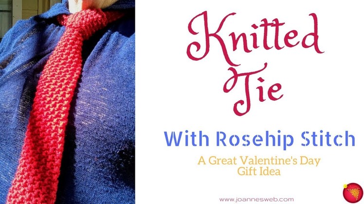 Knitted Tie - Rosehip Knit Stitch - Valentine's Day DIY Gift Ideas- Necktie - Red Heart Yarn
