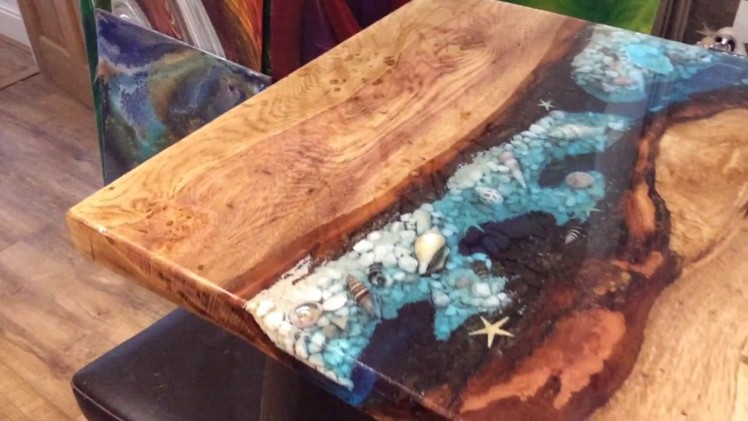 Ocean themed oak coffee table top