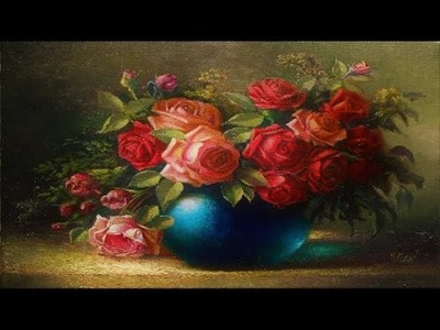 Oil painting vase with roses by Yasser Fayad