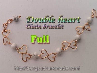 Simple Double heart Chain bracelet with white Synthetic Turquoise Beads - full version ( slow ) 314