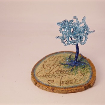 Tree Ornament Standing Wire Love Trees Blue Wood Engraved Home Decor Handmade