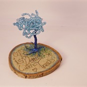 Tree Ornament Standing Wire Love Trees Blue Wood Engraved Home Decor Handmade