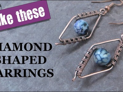 Wire Wrapped Earrings - Diamond Shape