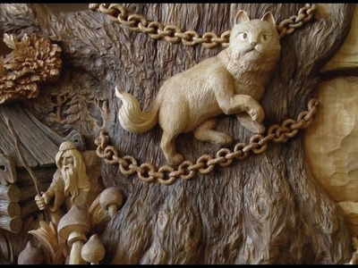 Wood carving 3d panno Pushkin's Fairy Tales