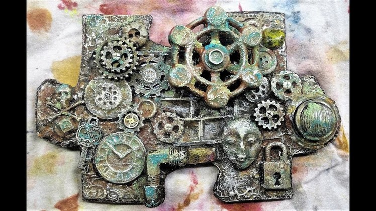 Altered puzzle piece #16 Large steampunk puzzle Mixed media