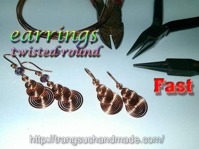 Copper wire earrings twisted round like coins - Fast version 309