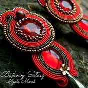 Deep red and gold statement earrings
