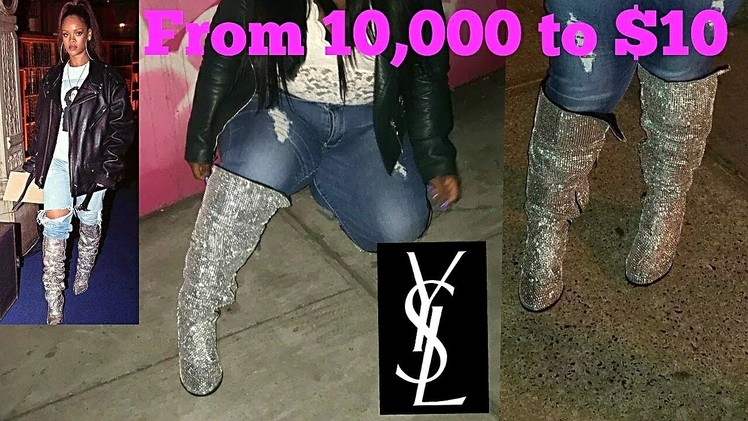 DIY $10,000 YSL CRYSTAL BOOTS FOR ONLY $10  |WIDE CALF BOOTS | PLUS SIZE EDITION  ft. TORRID