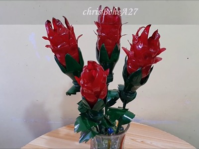 DIY# 85 Red Pine Cone Flower Using Recycled Plastic Bottles