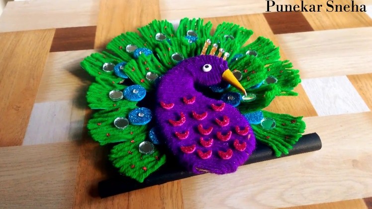 DIY-How to make woolen peacock for home decor | Easy craft | By Punekar Sneha.