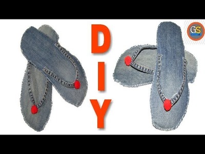 DIY Jeans Slippers -From Old Waste Jeans - Recycled Jeans Slippers.