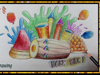 Easy Holi Drawing Idea for Card, Craft, Poster