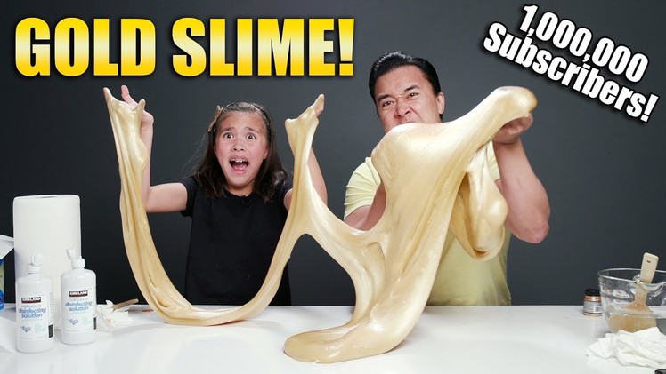 GIANT GOLD SLIME!!! 1,000,000 Subscriber Father & Daughter DIY! 5 Slimes - No Borax!