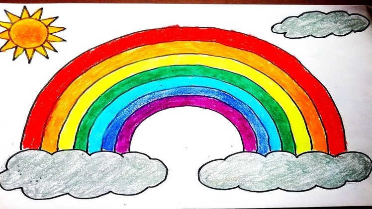 How to draw Rainbow easy for kids.  DIY How to make simple rainbow drawing