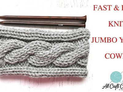 How to knit Jumbo Yarn Cowl with Cable design - step-by-step knitting tutorial