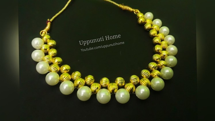 How To Make Pearl Necklace | DIY | designer pearl chokar necklace |Jewelry Making | Uppunuti Home
