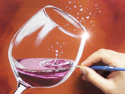 How to paint a GLASS of RED WINE with Water Drops. Painting Tutorial Step by step. SPARKLING
