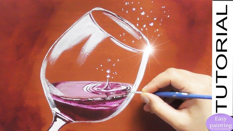 How to paint a GLASS of RED WINE with Water Drops. Painting Tutorial Step by step. SPARKLING