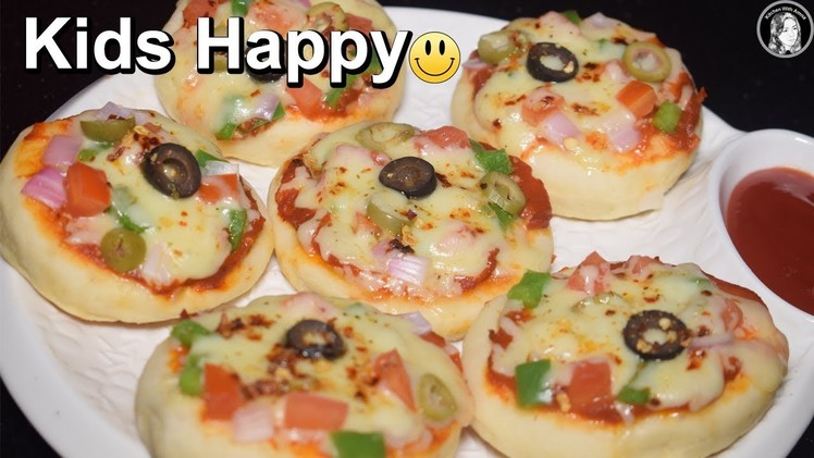 Mini Pizza on Tawa - Without Oven Vegetable Mini Pizza for Kids - Quick and Easy Pizza Recipe